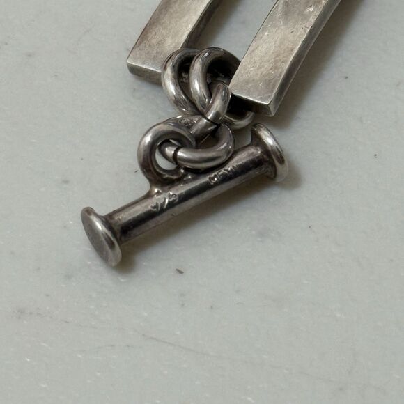 Vintage Mexico Sterling Heavy Toggle Clasp Bracelet - Picture 5 of 5